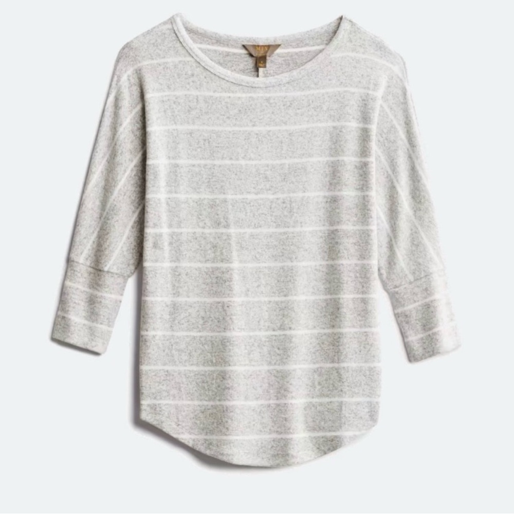 Market & Spruce Light Gray Striped Long Sleeve Top